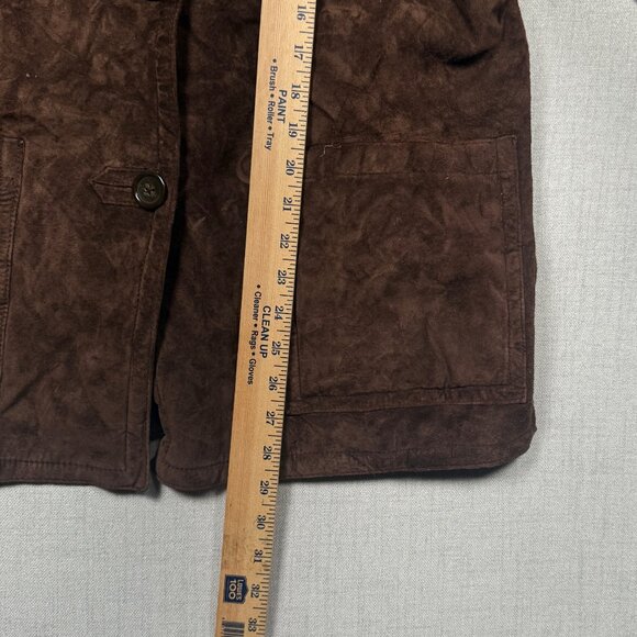 Dennis Basso Leather Coat Faux Fur Trim Button Down Dark Brown - Picture 9 of 13